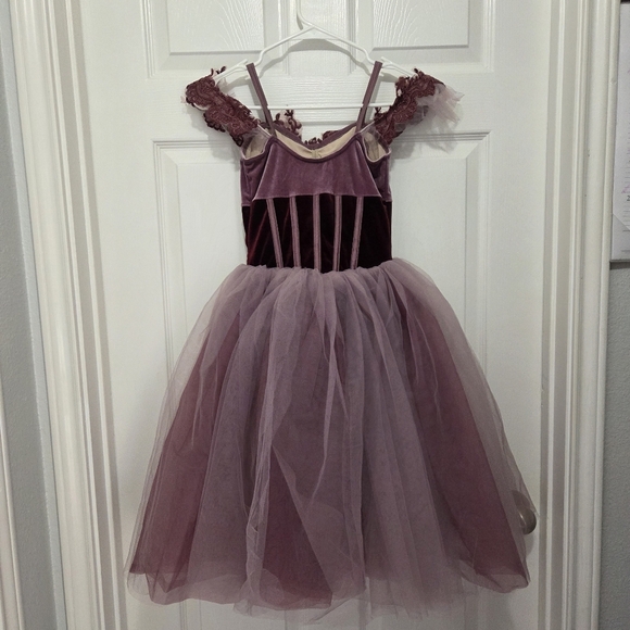 Revolution Dancewear Stretch Velvet floral-embroidered tulle Ballet Dress - Picture 2 of 10